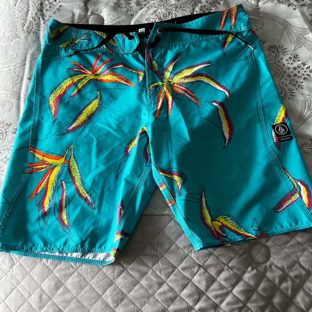 Volcom Blue and Orange Board Shorts for Swim
